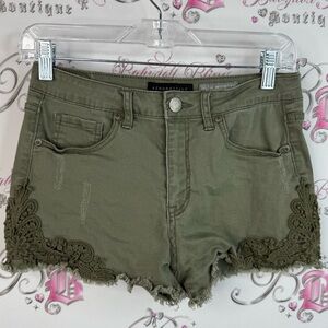 Aeropostale shorts high waisted shorty green crochet Olive Lace Trim Jean Shorts